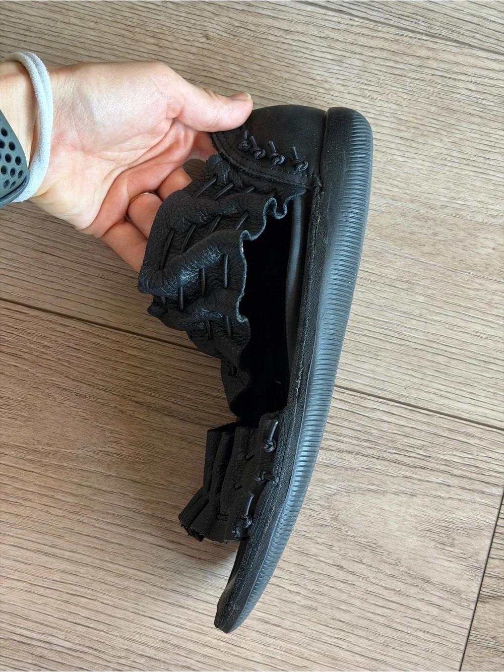 Loints of Holland Black Leather Fringe Sandals - Picture 6 of 10